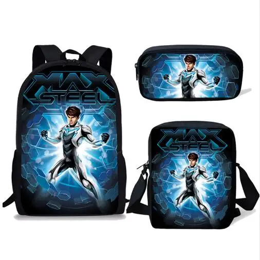 Max steel/Комплект детских школьных сумок из 3 предметов, рюкзак для мальчиков с мультяшным принтом, пенал, Детская Наплечная школьная сумка, Mochila Infantil Escolar