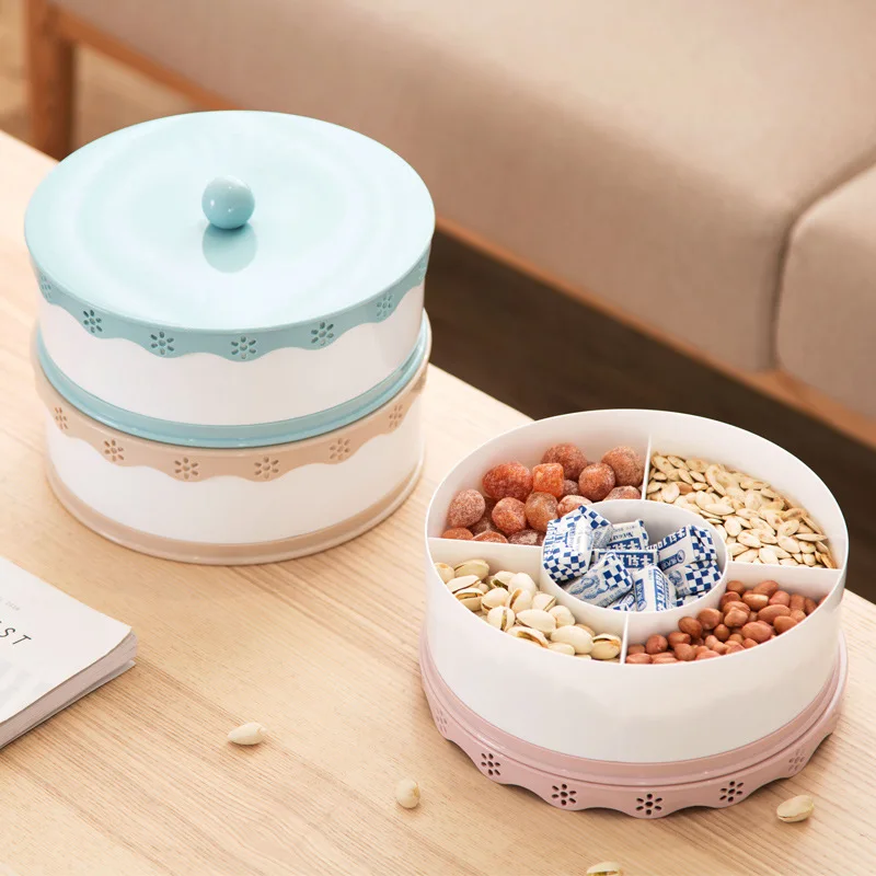 

Hollow Double-layered Candy Box Dried Fruit Plate With Plastic Cover Melon Box Snack Storage Box 22.2*8CM