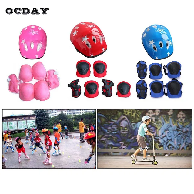 US $7.58 7Pcsset Kids Sport Toys Protector Pads Bike Cycling Skating Skateboard Helmet Elbow Knee Wrist Pad