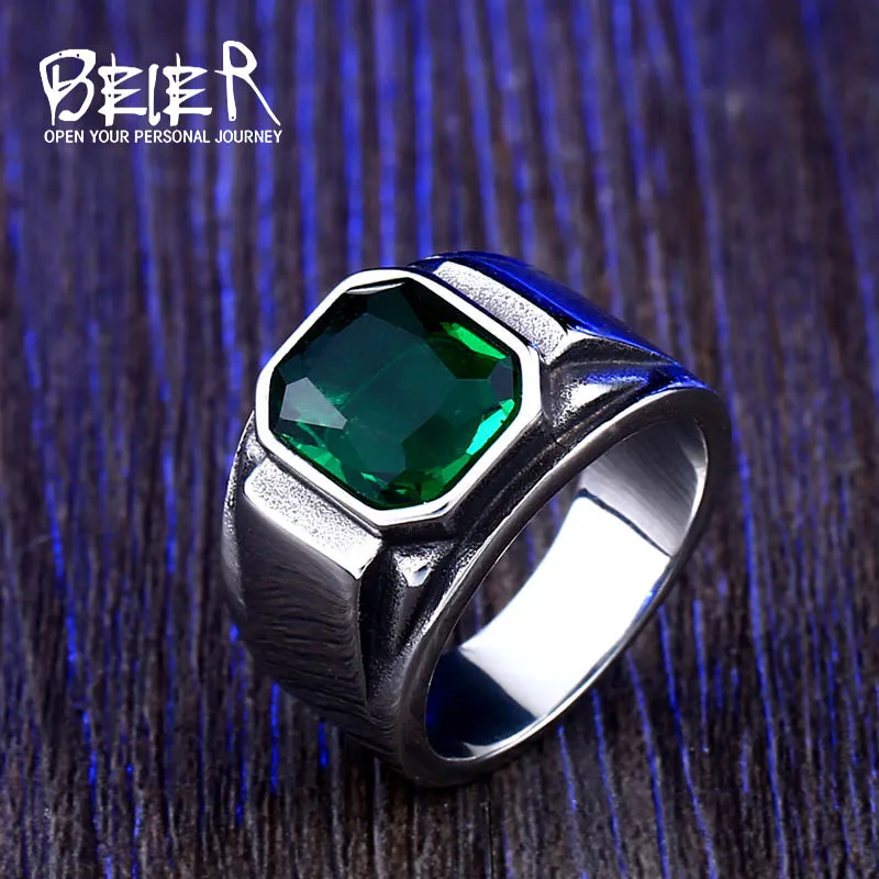 BEIER new store Stylish square embedding green and blue stones for men and women's high quality jewelry gifts LLBR8-586R