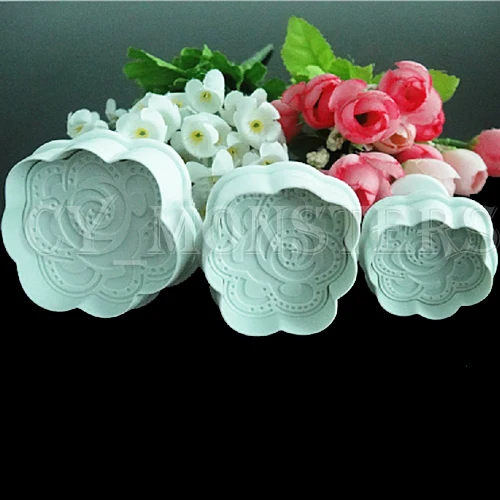 

3Pcs/Set Rose Shape Fondant Cookie Cake Sugarcraft Plunger Cutters Mold Tools Cookie Cutter