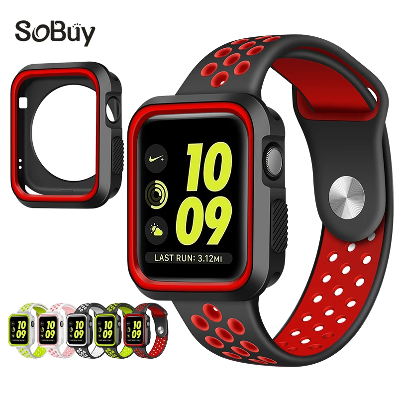 

Silicone case+Strap for Apple Watch band 42mm 38mm 44mm 40mm iwatch band & Sport Bracelet+cover For apple watch 4/3/2/1 series