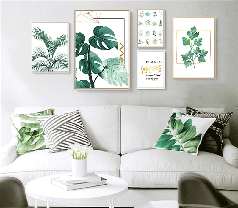 Green Plants Nordic Poster Palm Turtle Leaf Modern Wall Art Canvas Painting Quotes Scenery Wall Pictures For Home Decor Unframed