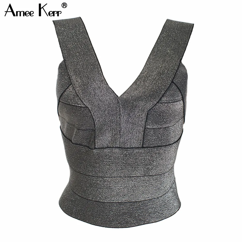 

Amee Kerr Bandage V-neck Sleeveless Crop Top Zipper Women's Vest Bralet Celeb Chic Top Camis Plus Size