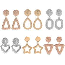 Elegante oco geométrica brincos para as mulheres rodada em forma de coração pingente gota dangle gota pendurado brinco moda feminina jóias(China)