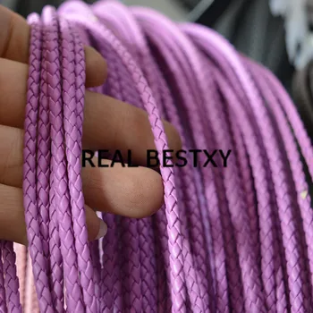 

REAL BESTXY 5m/lot 3mm pink round braided leather straps for bracelets making leather strips jewelry accessories sale