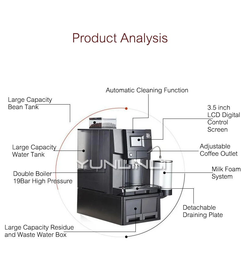 YUNLINLI автоматическая кофемашина Эспрессо 19 бар коммерческий сенсорный экран Итальянская Кофеварка молочная Фра CLT-Q006B