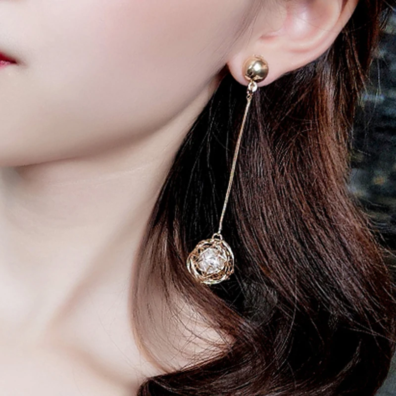 Long Hanging Dangle Ball Earrings Girls Women Fashion Party Jewelry Korea Exaggerated Drop Pendent Hollow Pearl Earring | Украшения и