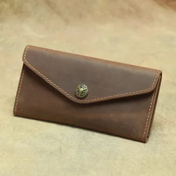 

New top layer cowhide like envelope long wallet genuine leather unisex flip purse high quality casual clutch bag