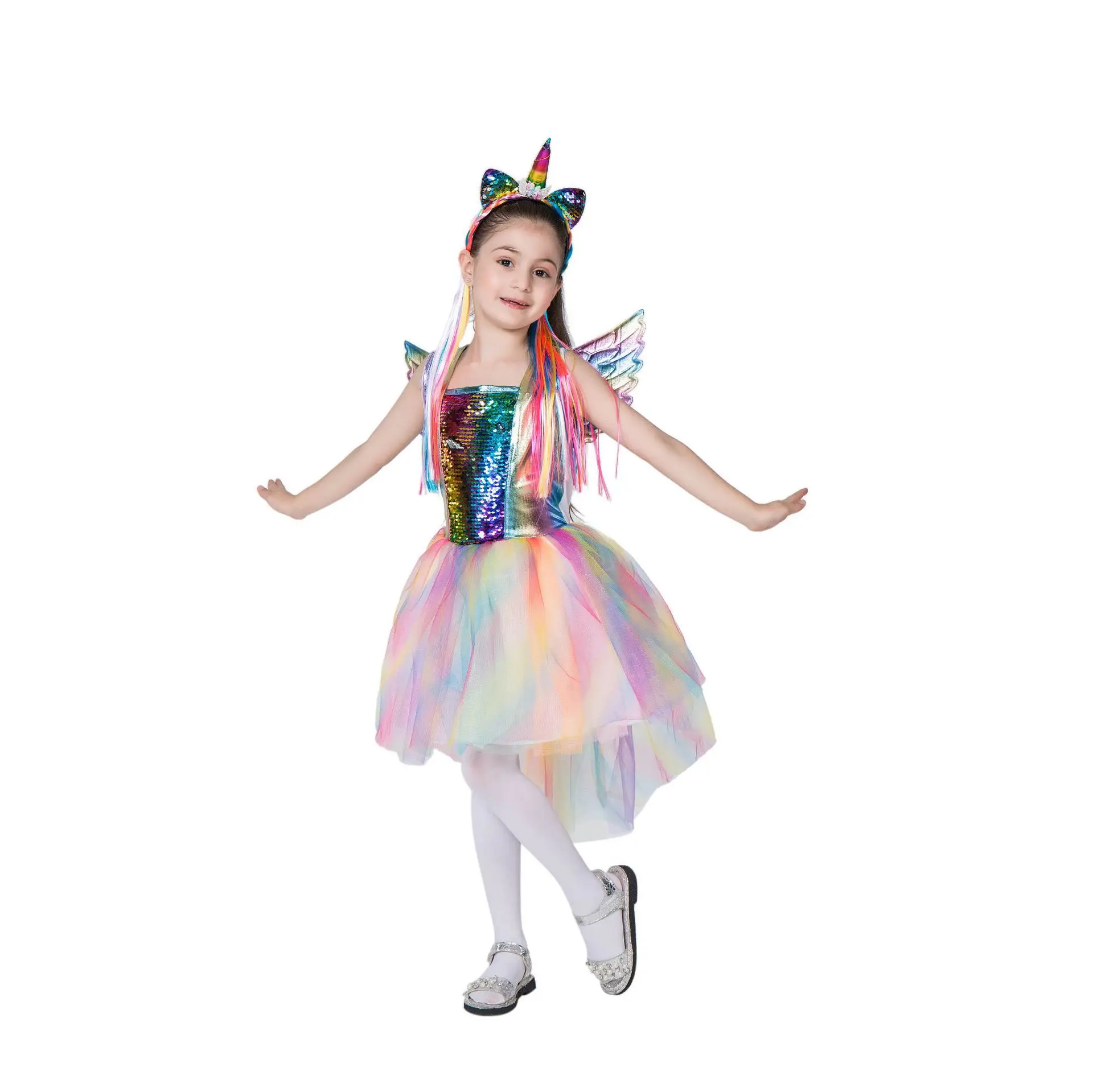 Детское красочное сказочное платье с единорогом для девочек Карнавальный костюм на Хэллоуин