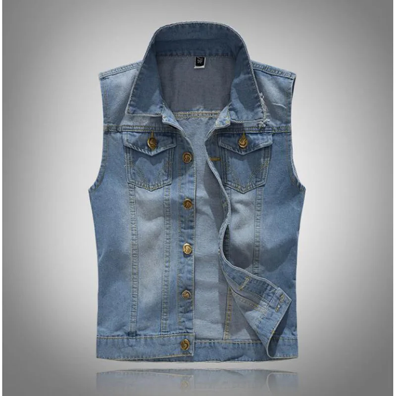 

New Fashion Mens Denim Vest Sleeveless Washed Jackets Jeans Waistcoat Male Jacket Big Size S-6XL SHIERXI