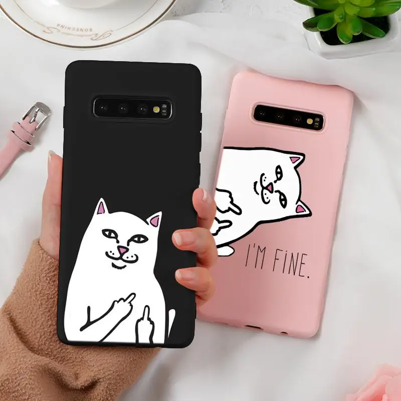 

Cat Middle Finger Funny Cartoon Case Soft For Samsung Galaxy A7 2018 A9 A8 A6 Plus A5 2017 2016 J7 J4 Plus J6 J3 J5 Prime Cover
