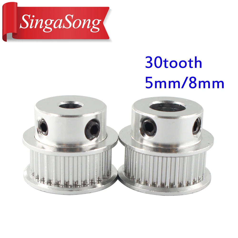 

5pcs New GT2 Timing Pulley 30 Tooth Wheel Bore 5mm 8mm Aluminum Gear Teeth Width 6mm Parts For Reprap 3D Printers Part