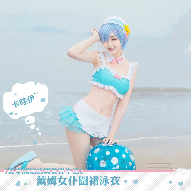

Anime Re:zero cosplay costume Rem bikini lolita maid swimwear sexy swim kawayi suit A