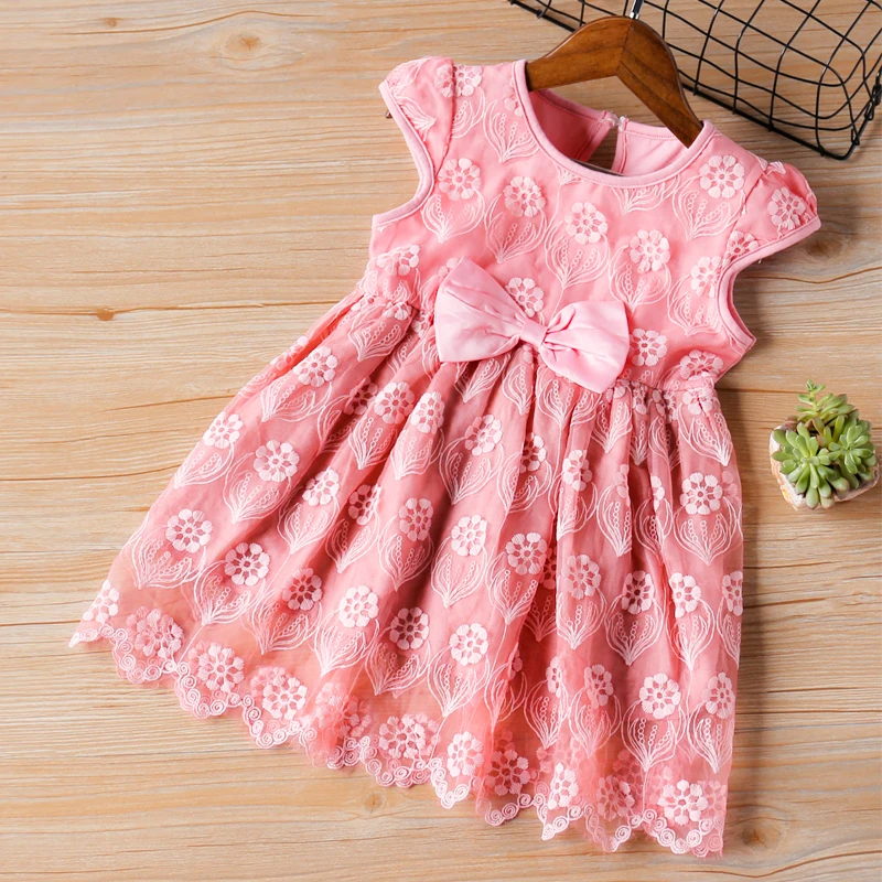 

Girls dresses New 2-6T children dress 2019 summer dress girl short sleeve lace bow kids dresses toddler girl dresses