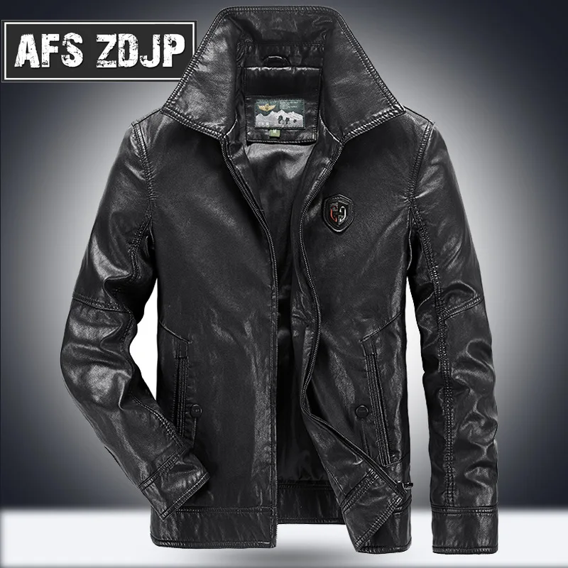 

AFS ZDJP Embroidery Baseball Jackets Men Letter High Quality Pu Leather Coats Plus Size 4XL Fleece Pilot Leather Jacket