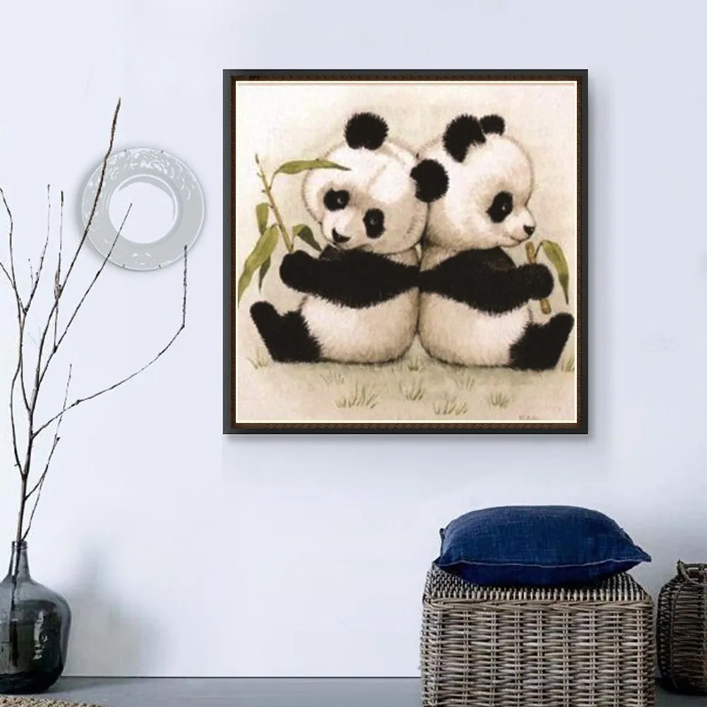 3D diamond embroidery circle diamond special shape painting Two cute little pandas rhinestone crystal painting home decoration