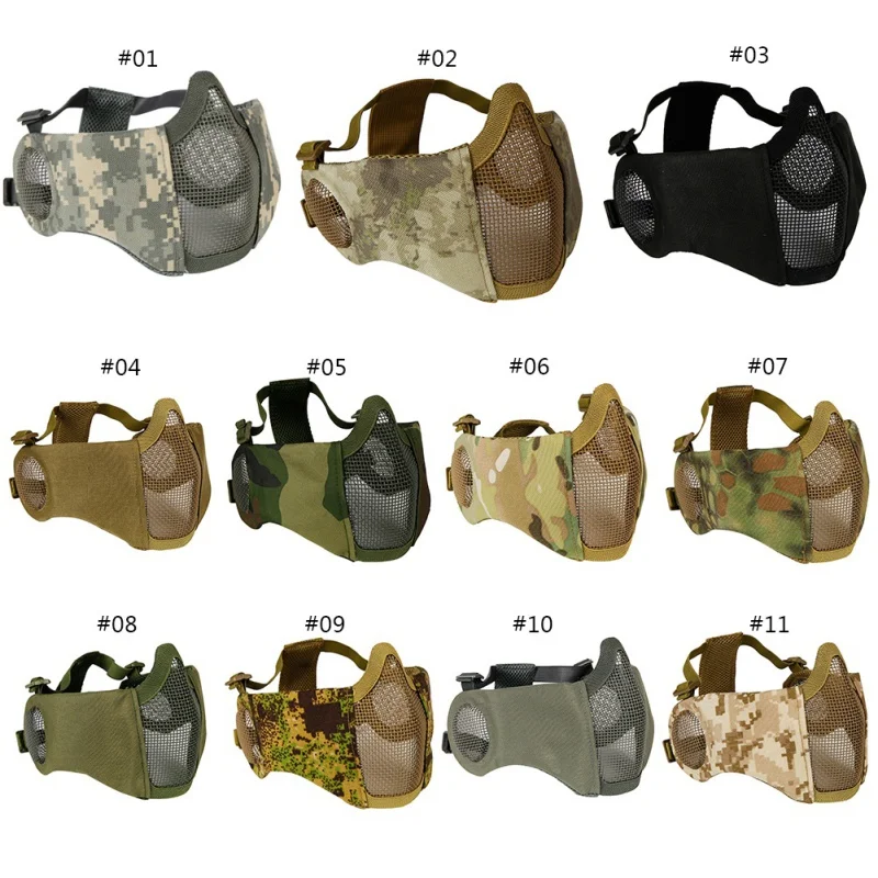 

new Foldable Tactical Half Face Protective Mask Mesh Lower Face Mask with Ear Protection for Military Paintball Hunting Airsoft