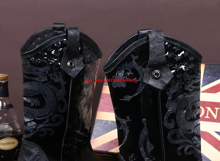 Choudory Luxury high heels italian military boots high top pointed toe embroidery cowboy boots dress wedding shoes mans size12