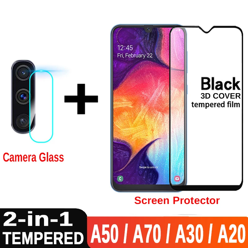 

2 in 1 Camera Glass Tempered Glass For Galaxy A70 A50 A40 A30 A20 Screen Protector For Samsung S10E J4 J6 A6 A7 A8 A9 Lens Film