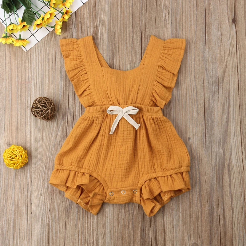 HTB1Mtl8avfsK1RjSszbq6AqBXXaM 6 Color Cute Baby Girl Ruffle Solid Color Romper Jumpsuit Outfits Sunsuit for Newborn Infant Children Clothes Kid Clothing