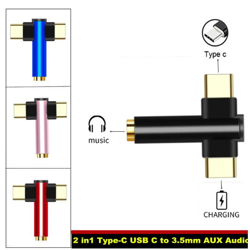 

2 in1 Type C to 3.5mm Charger Headphone Audio Jack USB-C Charger Adapter For Samsung HTC Huawei Splitter Audio Converter
