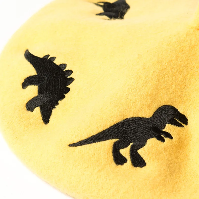 Осень зима новый мультфильм животных высокое качество берет вышивка шерсть женские теплые береты шляпа художник шляпа динозавр