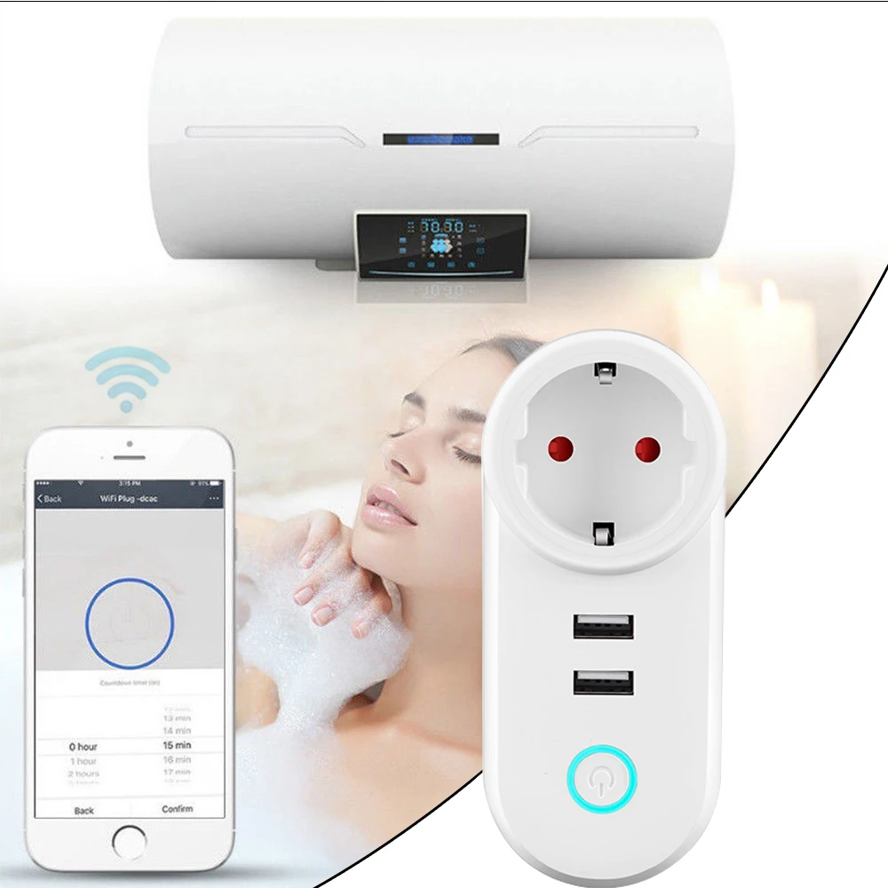 

WIFI Voice App Control Phone Charger Remote Timer Home Wall Travel Double USB Fast Charger US Eu Plug for Samsung Xiaomi Iphone