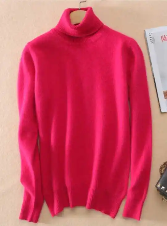 Свитер из вельвета с отделкой под куницу норка Водолазка пуловер короткий тонкий дизайн базовый вязаный теплый женский кашемировый свитер - Цвет: ruse red