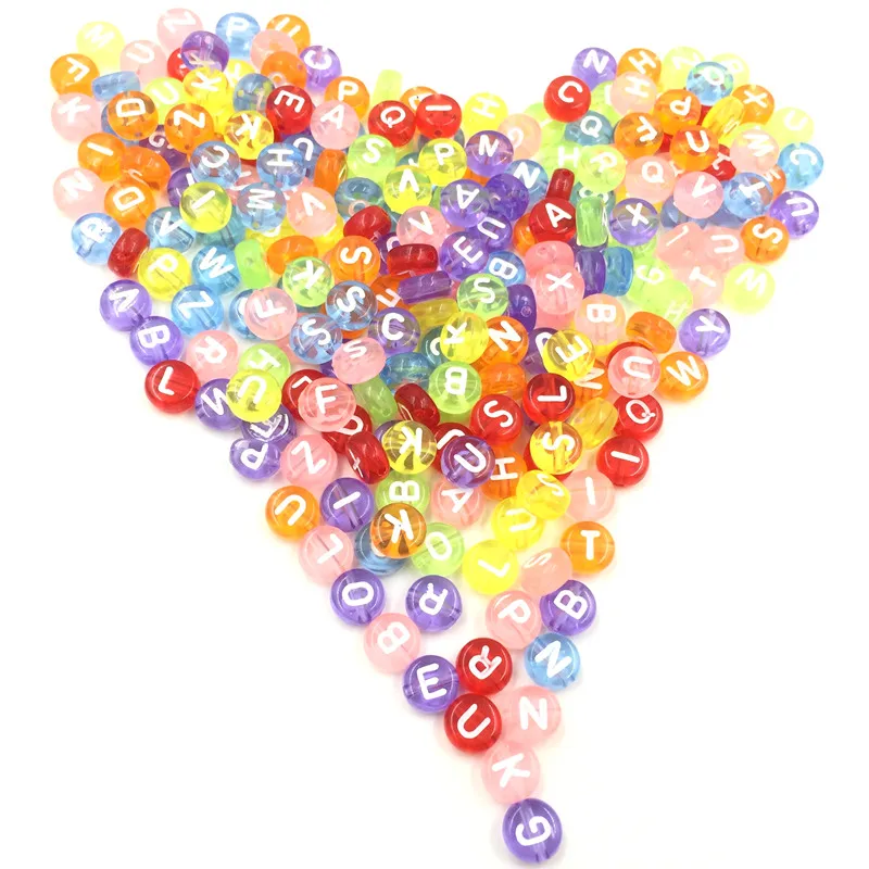 

100Pcs Acrylic Spacer Beads Jewelry Making Finding Mixed Colors Letters Round Oblate Smooth 7mm