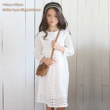 2017 Printemps Été Adolescent Filles Robe À Manches Longues Ras Du Cou Creux Dentelle Robe Longue Enfants Filles Princesse Parti Robe