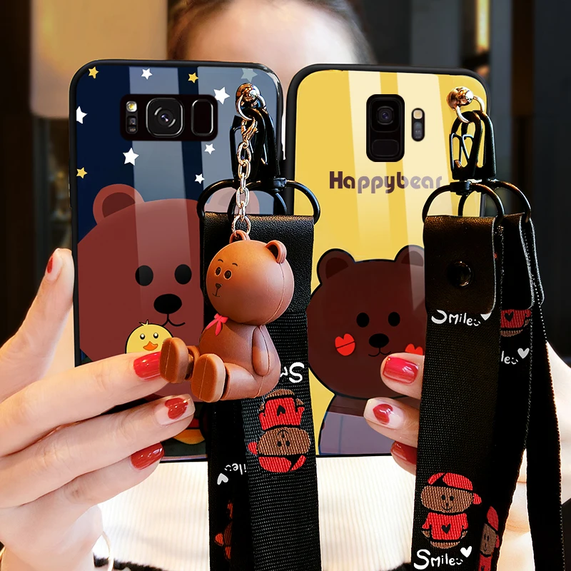 Blue light case for Samsung S9 S7cute bear back cover for Galaxy S8 plus couple gifts for S9 S6 edge + Note 8 soft screen film