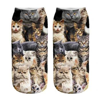 

1 Pair Cute Many Puppy Cats Printed Cotton Socks for Kids Children Meias Calcetines Bebe Low Ankle 3D Socks 19cm Length