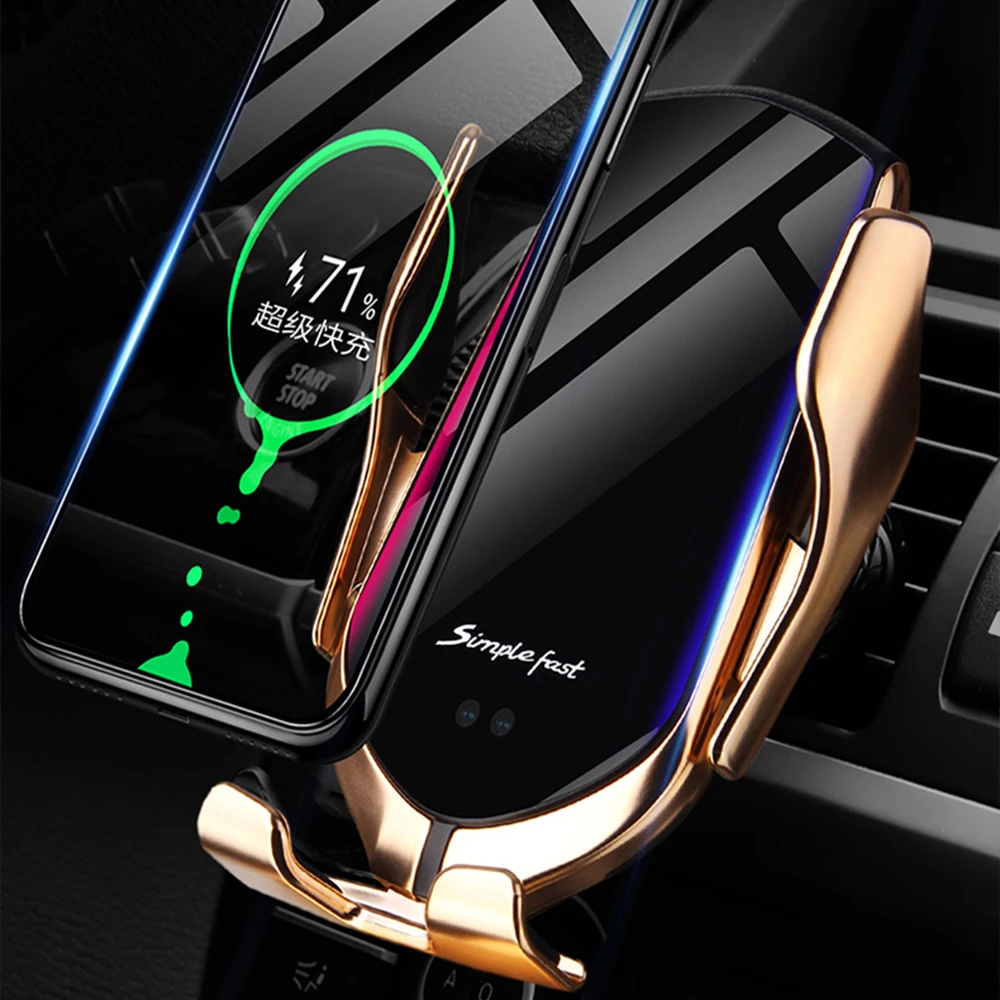 Продажа Qi Беспроводное Автомобильное зарядное устройство 10 Вт Держатель для быстрой зарядки совместимый с автоматическим зажимом держатель для бы...