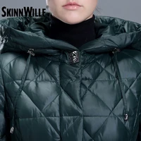 SKINNWILLE 2018 Модель пуховика длинная скромная поясом Зимняя куртка женщин Зимняя пальто Новая Зимняя Коллекция зимние куртки женские