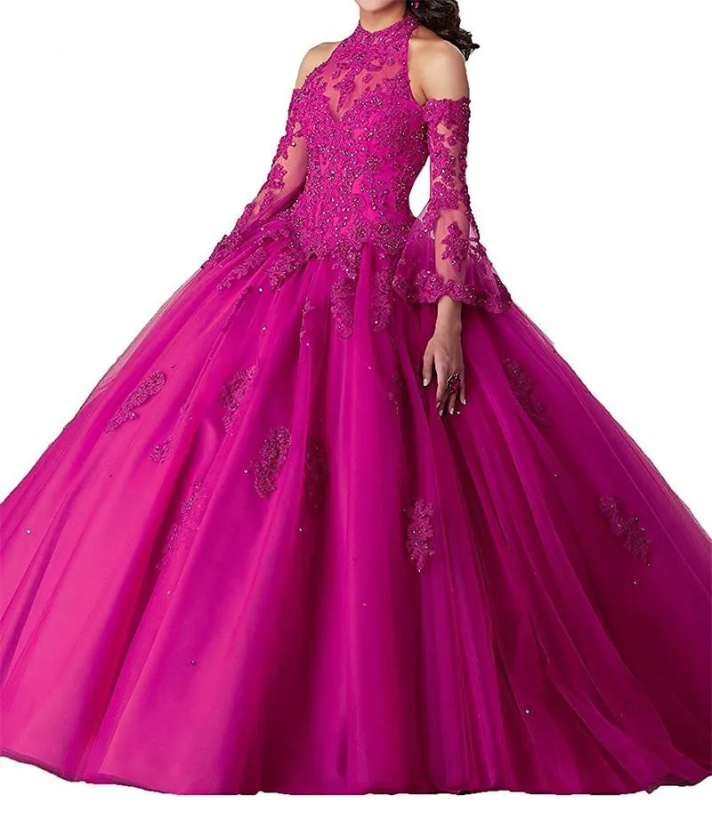 JaneVini элегантные пышные платья для подростков блуза на бретельках с длинными рукавами аппликации бисером бальное платье-принцесса для