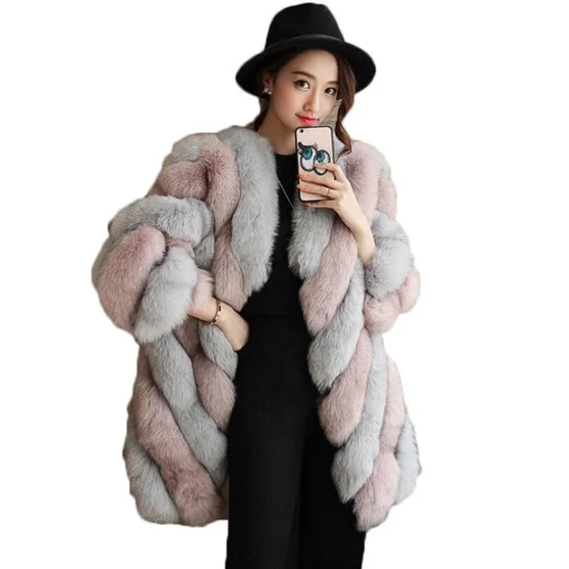 Coffee chocolate Longue Chaud Army Green Imitation 2018 White Rond Nouveau gray Manteau Correspondant dark Élégant Col Couleur Coffee Pink grar black Renard De Artificielle And Fourrure qA4Yvq1
