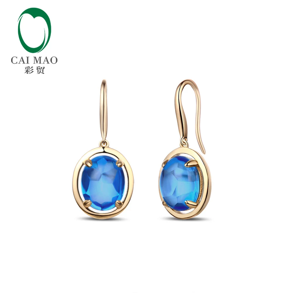 Женские серьги подвески из желтого золота с топазом обручальные серьги|earrings