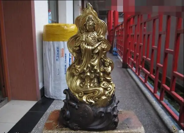 

Chinese Folk Buddhism Bronze Gild Boy Ruyi Kwan-yin Kannon Boddhisattva Statue