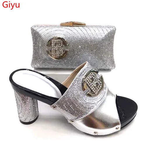 

doershow New Arrival African Wedding Shoes and Bag Set silver Italian Shoes with Matching Bags Nigerian Women party!!HVF1-2