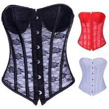 Sexy Black White RED Lingerie Corset Hook Floral Waspie Bustier S M L XL N51