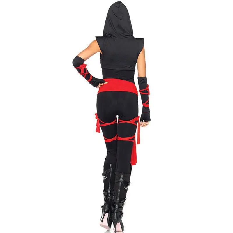 Черный ниндзя воин сексуальный костюм для женщин Хэллоуин нарядное платье