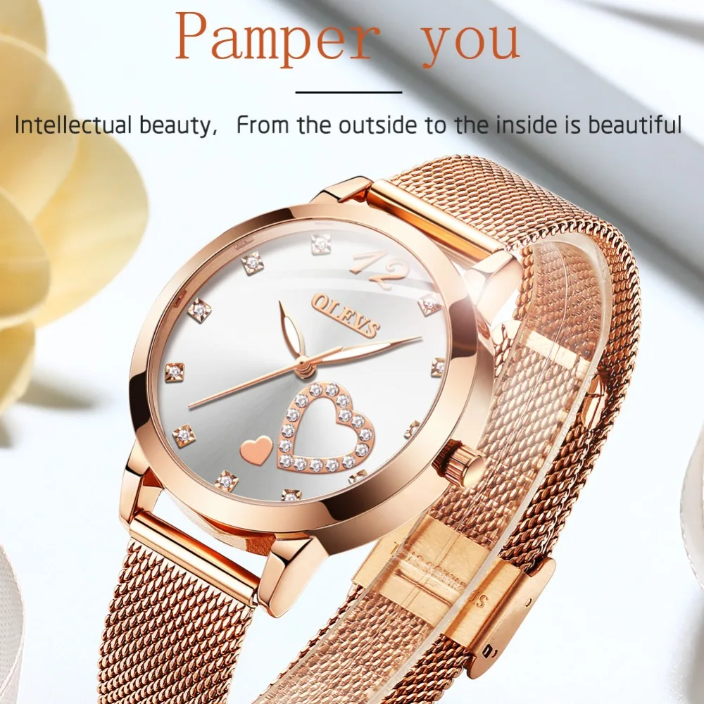 OLEVS Dropping Daydate Women Watch  Fashion Casual Ladies Clock Gold Rhinestone wrist watch for girl Dames horloges strass 36mm
