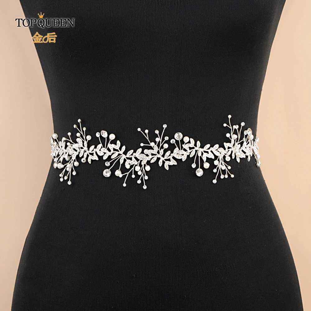 

TOPQUEEN SH233-S Sliver diamond Bridal Belts crystal Wedding Belt rhinestone belts for formal dress alloy leaves bridal belt