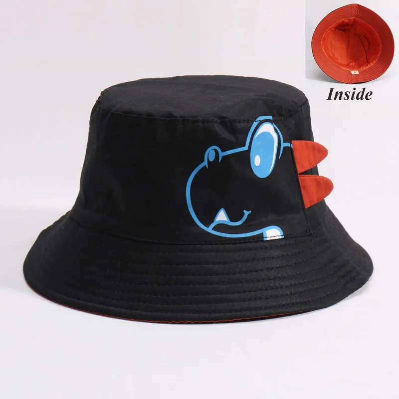 Dinosaur Baby Hat Cotton Double-sided Bucket Hat Baby Spring Autumn Cap Kids Hats Toddler Baby Accessories 1PC - Цвет: Black baby hat