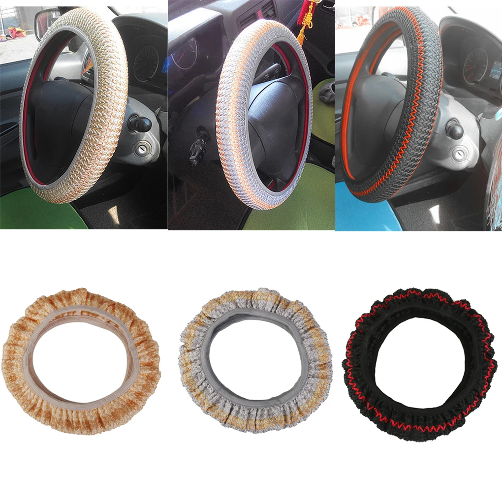High Quality Comfortable Non-slip Ice Silk Car Steering Wheel Cover Vehicle Grips Skin Glove For 38cm Steering wheel Black 