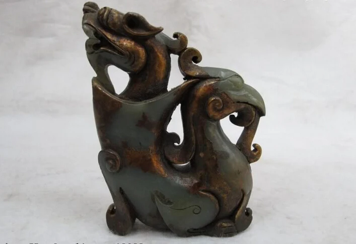 

Collectible bronze lion statue S0592 Royal Palace Old Jade Handwork Carve inlay Gild beast Head phoenix Bird Zun