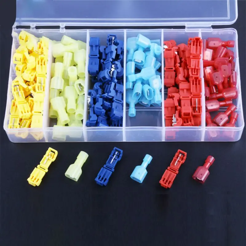 

120Pcs Terminal Boxed Set 6 Types Electric Wire Connectoe Assorted Insulated Clamp Cold-Press T-Tap Wire Spade Kit