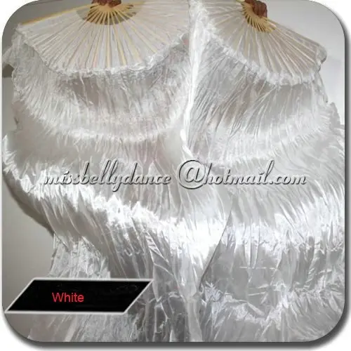 

Free shipping 100% Real Silk Fan Veil for Belly Dance Belly Dance White Silk Fan Veil