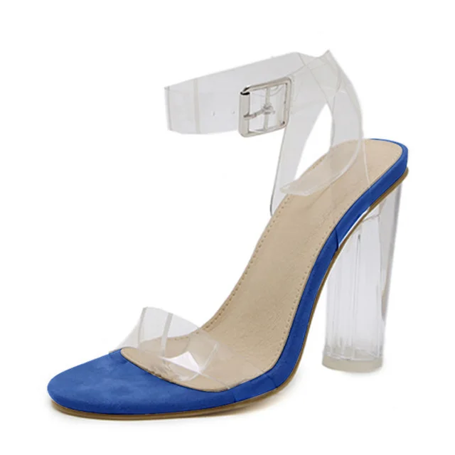 Женские туфли-лодочки; прозрачные женские туфли на высоком каблуке; модная свадебная обувь; вечерние туфли со стразами; пикантные туфли на шпильке; большие размеры 35-43 - Цвет: PL1715-blue